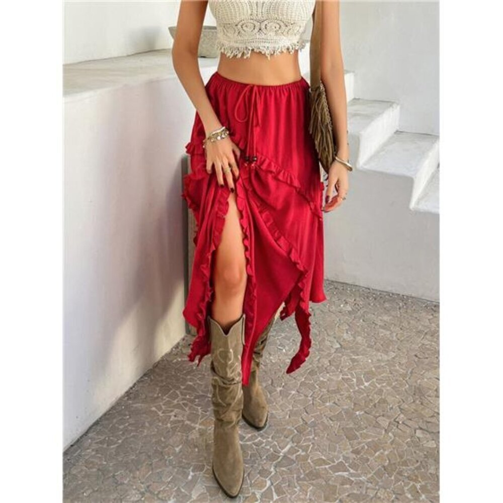 Devine Slit Drawstring Ruffled Skirt - Picture 14 of 16